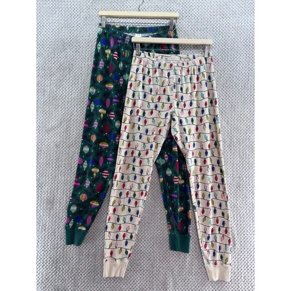 Hanna Andersson Pajama Pants Womens M Green Cream Christmas Bundle Pullon Fitted - Picture 1 of 16